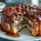 Buttery shortbread base loaded with pecan pie filling, finished with a rich bourbon glaze for a Southern classic treat.