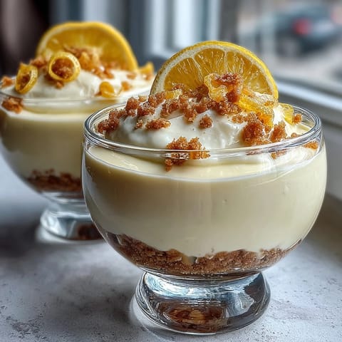 Elegant lemon mousse cups layered with crisp shortbread crumble, perfect for spring gatherings and light indulgence.