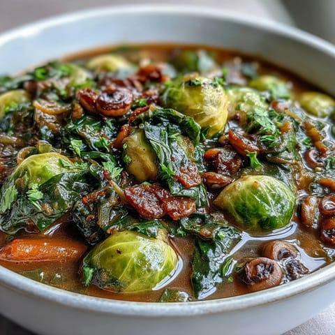 A hearty bowl of Soul Food Black-Eyed Pea and Collard Green Stew, brimming with tender greens and smoky legumes in a savory broth.