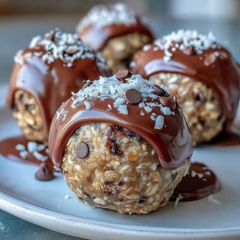 Wholesome no-bake oat bites with peanut butter and chocolate chips, perfect for quick energy on the go.