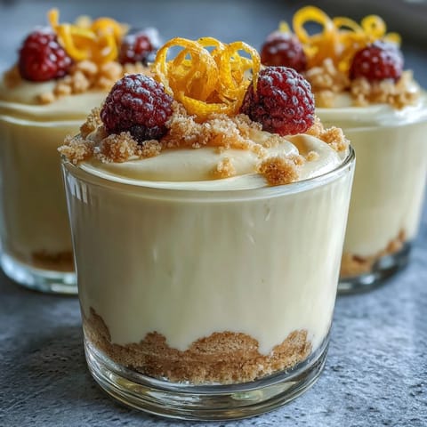 Elegant lemon mousse in individual cups, served with golden shortbread cookies for a refreshing dessert.  