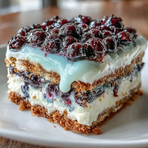 Taste this no-bake Lemon Blueberry Icebox Cake layered with bright fruit and creamy goodness.
