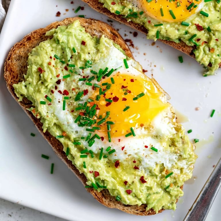 Bright and simple avocado toast, a satisfying vegetarian breakfast staple.