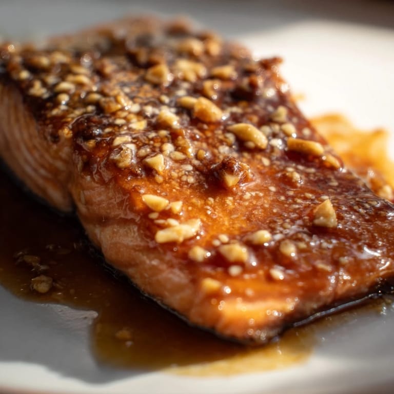 Tender Honey Garlic Salmon served family-style on a platter with lemon wedges and a sprinkle of sesame seeds.