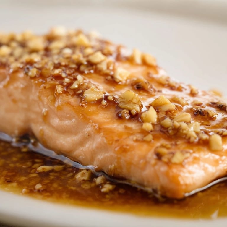 Pan-seared Honey Garlic Salmon fillets feature crispy skin coated in a rich, glossy honey garlic glaze.