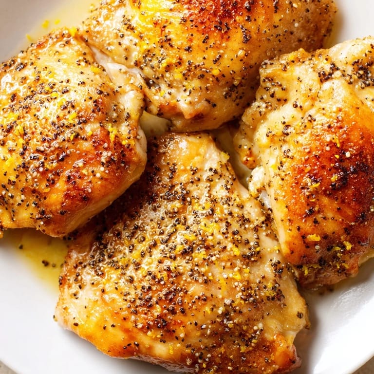 Golden roasted lemon pepper chicken with bright citrus notes and optional parsley garnish.