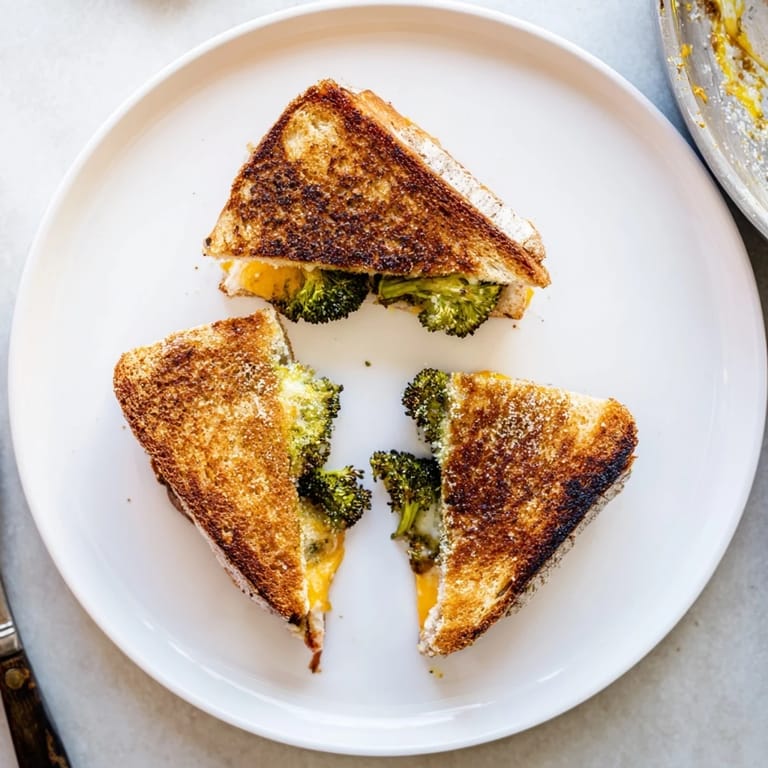 Golden-brown bread holds tender roasted broccoli and gooey cheddar in this hearty sandwich, perfect with tomato soup.
