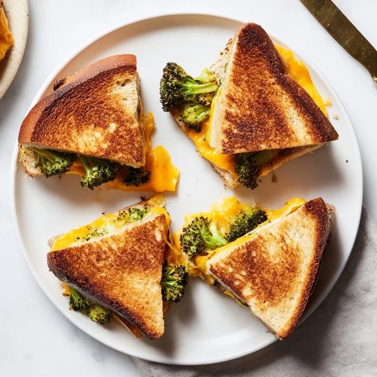 Melt-in-your-mouth cheddar and caramelized broccoli tucked between buttery toasted bread for an easy, weeknight grilled cheese.