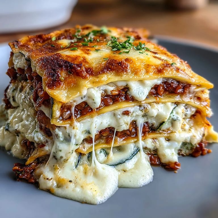 Easy One-Pan Smoky Veggie Lentil Lasagne with golden cheese topping, perfect for dinner.