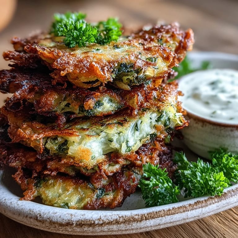 Crispy pan-fried Cabbage Fritters With Dipping Sauce are perfect for snacking, featuring a tangy Greek yogurt sauce.
