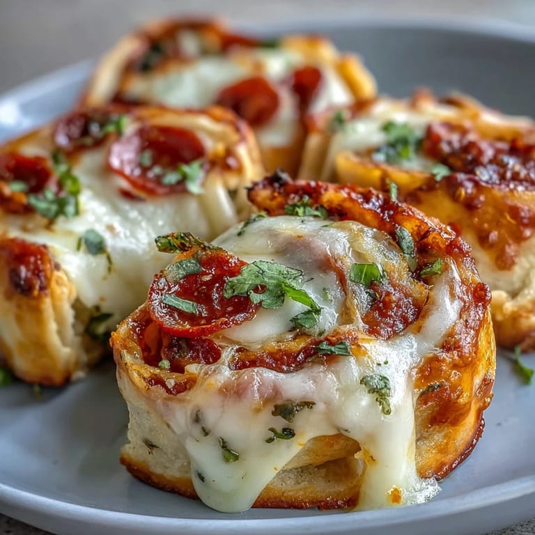 Six golden Tortilla Pizza Rolls sit on a platter with a small bowl of marinara for dipping.