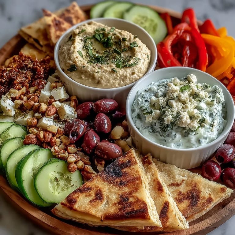Crisp flatbread and hummus on a Mediterranean brunch board for entertaining.