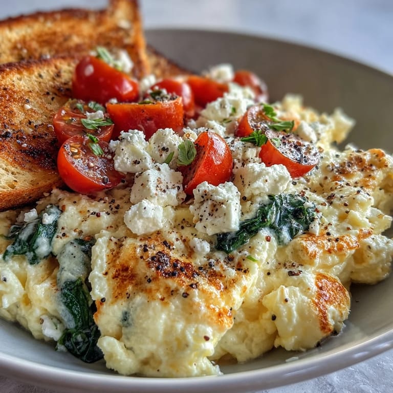 Hearty Mediterranean-inspired bowl with creamy eggs, fresh cherry tomatoes, vibrant spinach, and golden whole grain toast on the side.