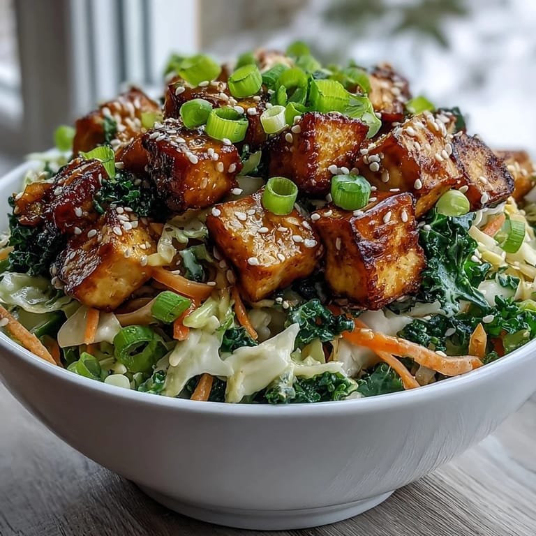 A vibrant serving of Tofu Egg Roll in a Bowl topped with sesame seeds and green onions, perfect for an easy weeknight dinner