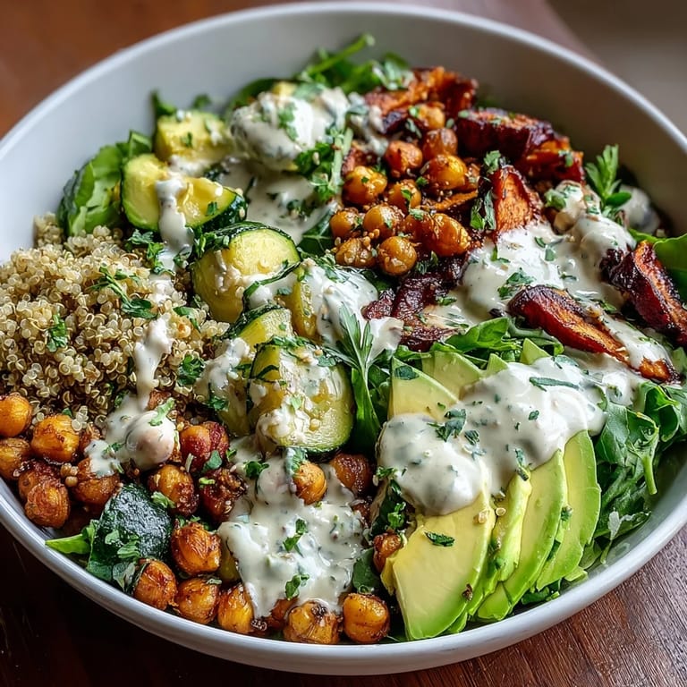 Colorful medley of sweet potatoes, bell peppers, and crispy chickpeas in a nourishing Roasted Chickpea Power Bowl.