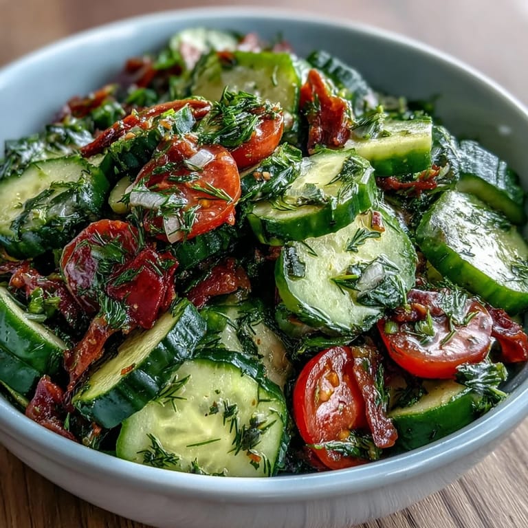 Colorful cucumber radish salad with dill vinaigrette, a crisp vegetarian side dish bursting with fresh, tangy flavors.