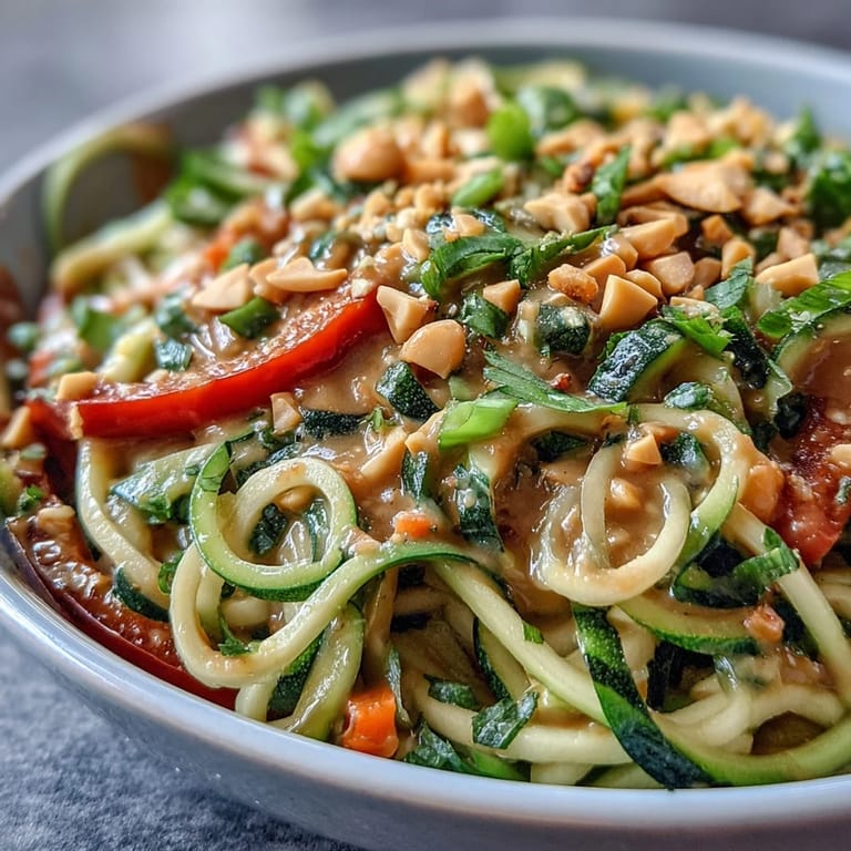 Creamy peanut sauce coats crisp-tender zucchini noodles, colorful bell peppers, and snap peas in this Healthy Easy Zucchini Noodle Stir-Fry. A refreshing, low-carb meal bursting with Asian-inspired flavor.