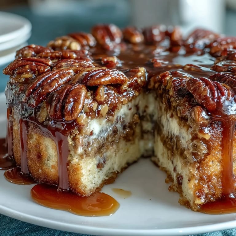 Buttery shortbread base loaded with pecan pie filling, finished with a rich bourbon glaze for a Southern classic treat.