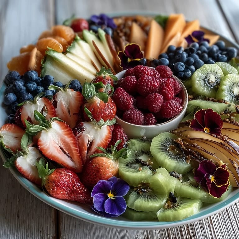 Graduation party fruit table adorned with edible flowers, offering a stunning mix of seasonal fruits and delicate blooms for a memorable celebration.
