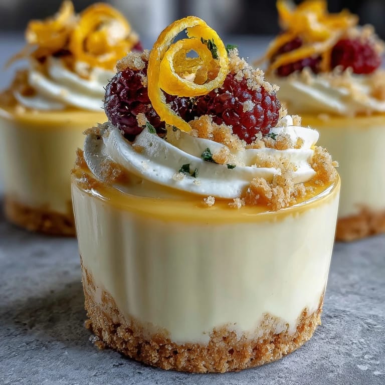 Creamy lemon mousse paired with crisp shortbread cookies, garnished with mint and berries for a spring treat.