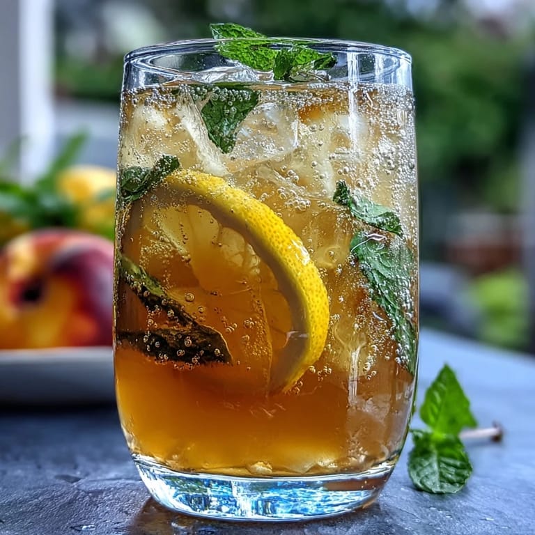 A cooling peach green tea lemonade perfect for a hot summer day.