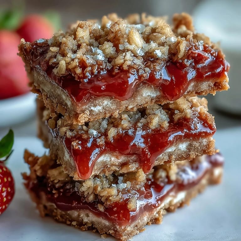 Tangy strawberry rhubarb filling baked into a chewy oat crumble.