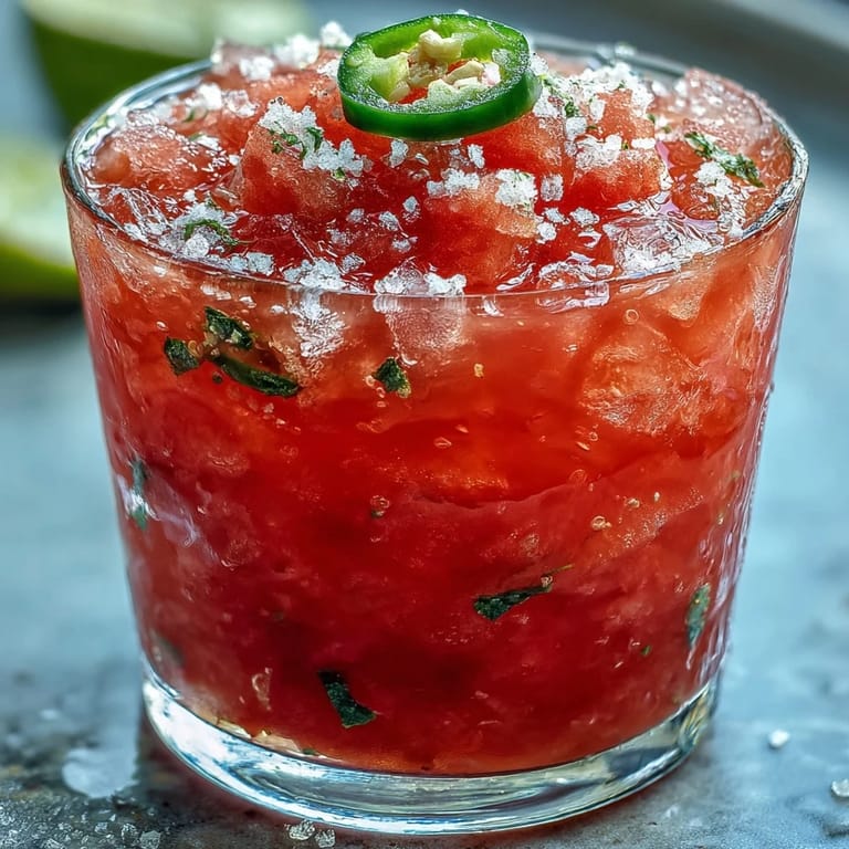 Gorgeous, salt-rimmed glasses piled with ice featuring a festive Watermelon Jalapeño Margarita Mocktail.