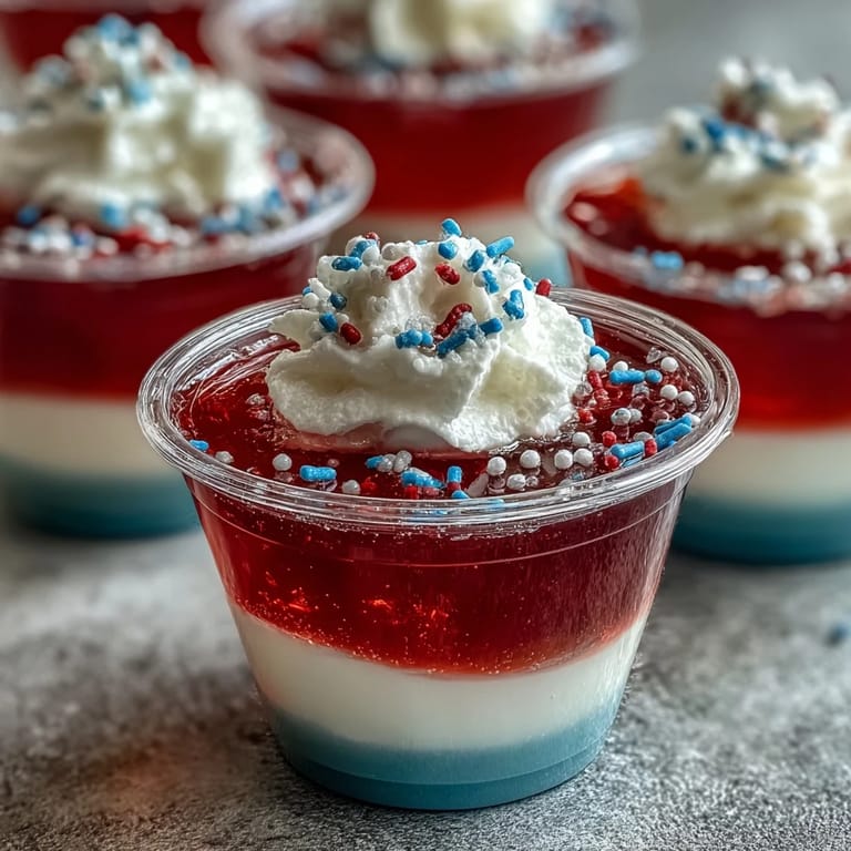 Patriotic Firecracker Jello Shots showcase vibrant layers, perfect for Independence Day delight.