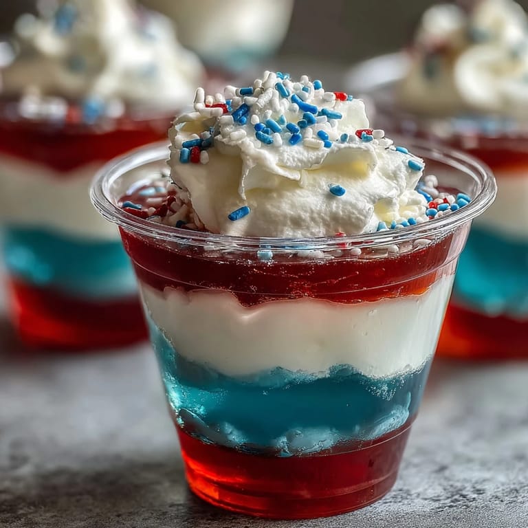 Alcohol-free Firecracker Jello Shots chilling, ready for red, white, and blue celebration.