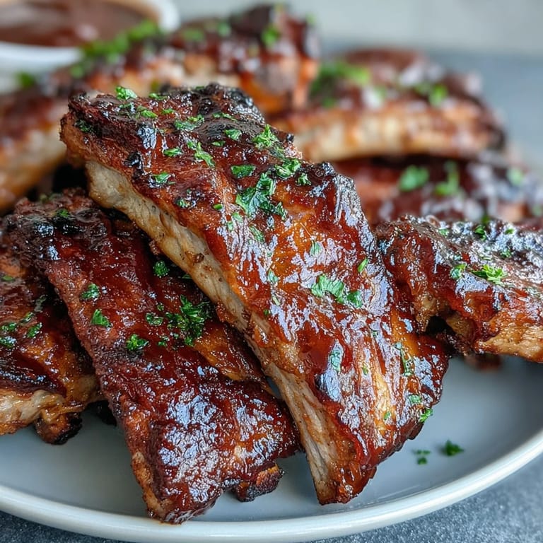 Smoky, tender ribs showcased on a Father's Day BBQ Rib Board with dipping sauces.