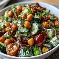Healthy Easy Cucumber Chickpea Salad with Lemon Vinaigrette, a refreshing vegetarian dish with crisp cucumbers and zesty citrus dressing.