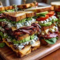 Loaded Deli Sandwich Board overflowing with fresh sliced meats, cheeses, and colorful vegetables on a rustic wooden platter.