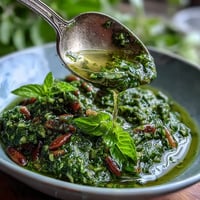 Bright green dandelion pesto with garlic and pine nuts, a fresh twist on classic Italian sauce, perfect for pasta or crostini.