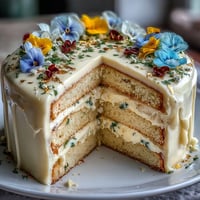 Elegant graduation cake with vanilla sponge, edible flowers, and shimmering gold leaf accents.