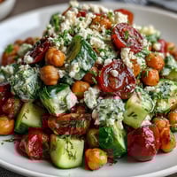 A vibrant cold chickpea salad with lemon herbs, fresh veggies, and creamy feta—perfect for a light summer lunch.