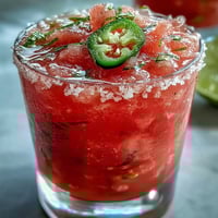 Vibrant Cinco de Mayo Watermelon Jalapeño Margarita Mocktail bursting with frosty, refreshing sweet and spicy flavors.