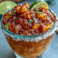 Vibrant Cinco de Mayo Mangonada mocktail layered with spicy chamoy and fresh mango.