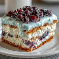 Lemon Blueberry Icebox Cake: Tangy lemon cream, fresh blueberries, and soft graham crackers chilled.
